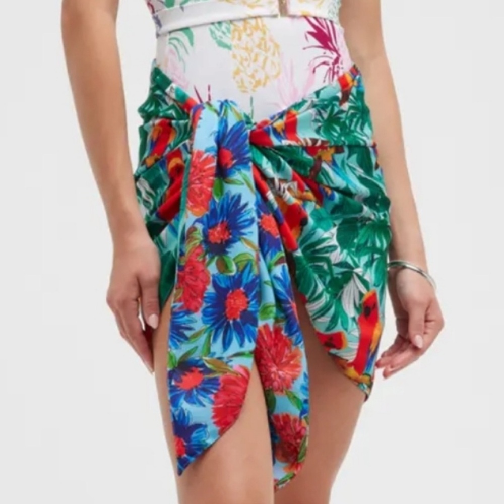 Milly cabana reversible Red and Blue Sarong Swim Cover-Up petite small